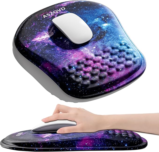 Mouse Pad with Wrist Rest, Ergonomic Mousepads with Wrist Support, Soft Lycra Fabric Memory Foam Office Desk Accessories for Comfort/Pain Relief/PC Gaming/Computer/Laptop (Purple Galaxy)