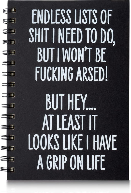 Funny Spiral Journal Notebook - 1Pcs ENDLESS LISTS Humorous Quote A5 Spiral Notebook Black Hardcover Diary Notepad Office Coworker White Elephant Gift College Student Gift Birthday Party Favor
