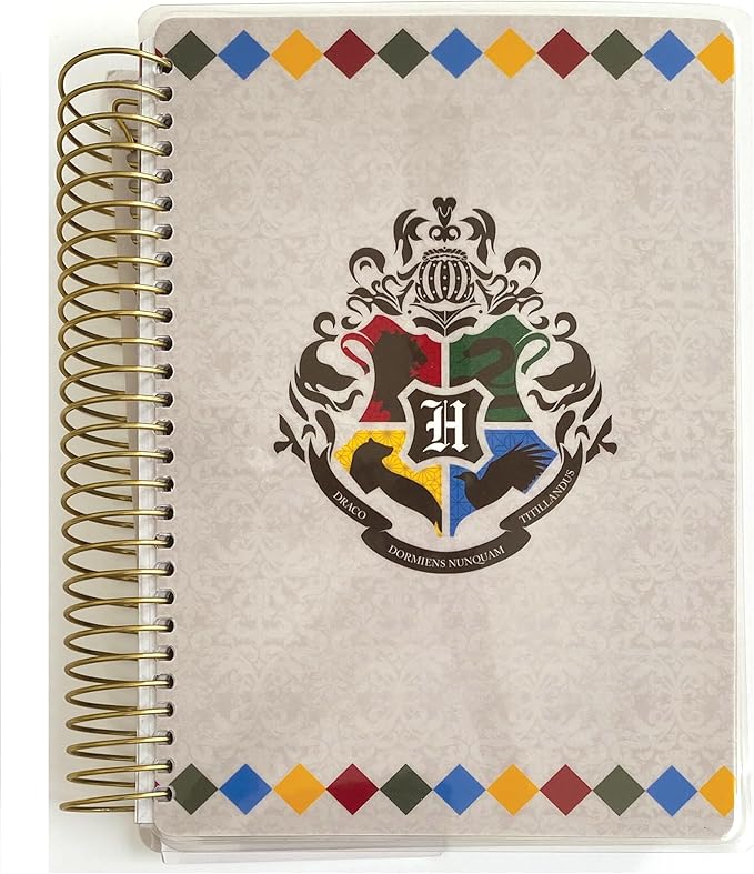 Paper House Productions Harry Potter 12 Month Undated 7.5" Planner with Month and Event Flag Stickers - Hogwarts Founders Crest