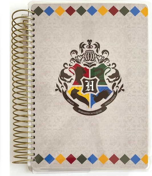 Paper House Productions Harry Potter 12 Month Undated 7.5" Planner with Month and Event Flag Stickers - Hogwarts Founders Crest