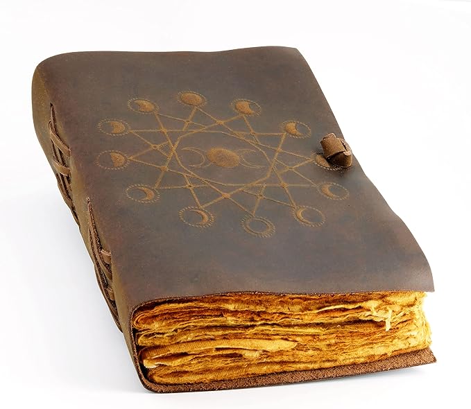 Vintage Leather Journal with Lush Vintage Deckle Paper (5x7 in, Blank) - Spell Book of Shadows - Grimoire Journal - Fantasy Medieval Gifts - Sketchbook - Antique Scrapbook