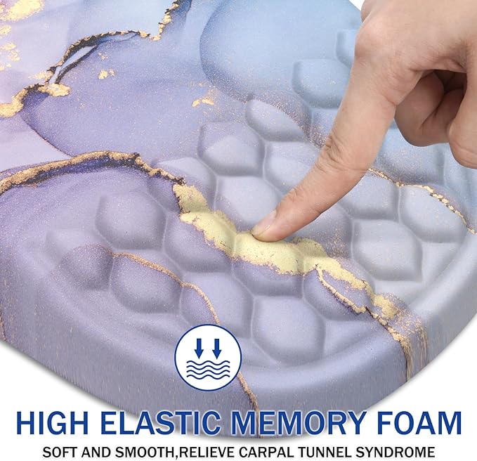 Ergonomic Mouse Pad Wrist Support, with Memory Foam & Non-Slip PU Base, Comfortable Massage Design Mouse Pad Relieve Wrist Fatigue&Pain, Suitable for Computer, Office and Home(03Pink Marble)