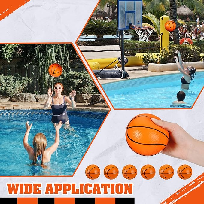 6 Pcs 4'' Mini Foam Basketballs for Kids Adults, Squeeze Stress Ball Safe Soft Replacement Beach Pool Basketball for Indoor Hoop Toddler Quiet Bouncy Sport Game(Orange)