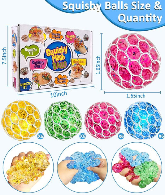 24 Pack Stress Balls Set Fidget Toys for Adults, Halloween Party Favors for Kids Adults School Class Birthday Gifts,Squishy Toys, Squeeze Balls Bulk ,Goodie Bag Stuffers Hand Exercise Balls