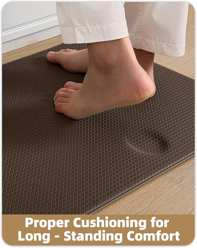 Color&Geometry Anti Fatigue Cushion Kitchen Mat for Floor -17"x79",Long,Easy Clean, Water & Oil Proof, Anti Slip, Foam Rubber Runner Rug for Front Sink Comfort Standing,Brown