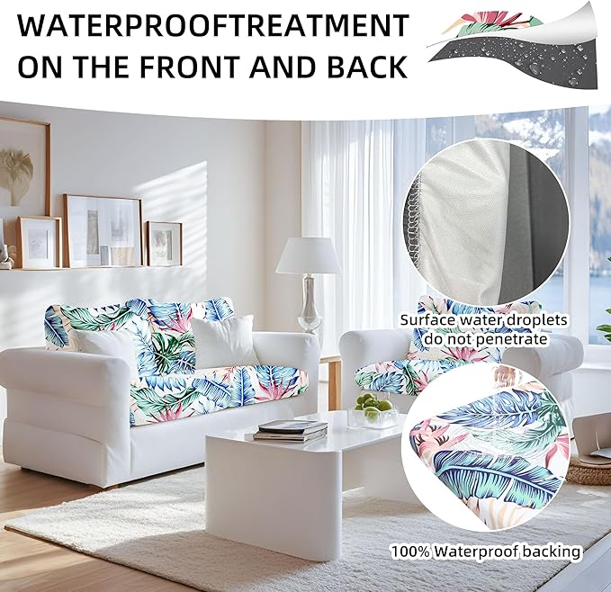 8Pcs Stretch Patio Cushion Covers Waterproof Outdoor Cushion Covers Patio Couch Cover Slipcovers, for Outdoor Furniture Protector Covers Replacement(Cover Only) (Tropical Flavor)