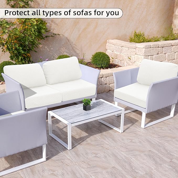 8Pcs Stretch Patio Cushion Cover Outdoor Cushion Cover Replacement Slipcovers Outdoor Cushion Covers Thick Jacquard Textured Twill Fabric Porch Patio Furniture Protector(Cream，Cover，Only)