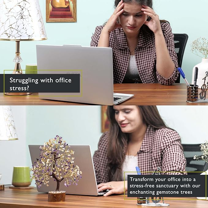 FASHIONZAADI Amethyst Crystals, Citrine Stone, Bonsai Tree, Crystal Tree of Life, Feng Shui, Positive Energy Crystals, Good Luck, Spiritual Gift