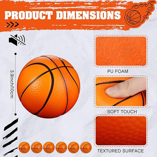6 Pcs 4'' Mini Foam Basketballs for Kids Adults, Squeeze Stress Ball Safe Soft Replacement Beach Pool Basketball for Indoor Hoop Toddler Quiet Bouncy Sport Game(Orange)