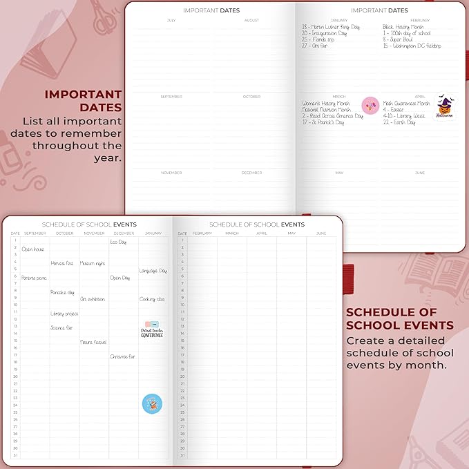 Clever Fox Teacher Planner – School Year Planner with Calendars & Lesson Plans – Teacher Plan Book for Classroom & Homeschool Organization - Undated, 7x10″, Hardcover (Wine Red)