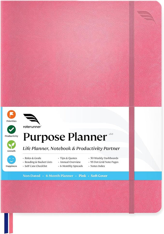 Roterunner Purpose Planner Notebook B5 7.5”x9.8” Undated Planner 2025 Daily Weekly and Monthly Productivity Goal Setting Tool for Work Home ADHD Planner for Adults Self Care Journal