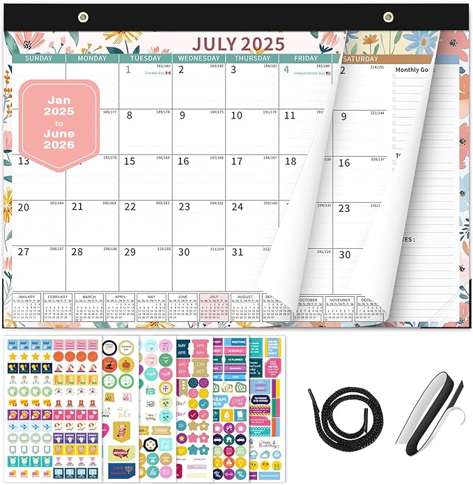 Ospelelf Desk Calendar 2025-2026, Magnetic Fridge Wall Calendar, 18 Month Monthly Large Calendar Planner with Plastic Cover 17" X 12", July 2025 to December 2026 Ditsy Floral