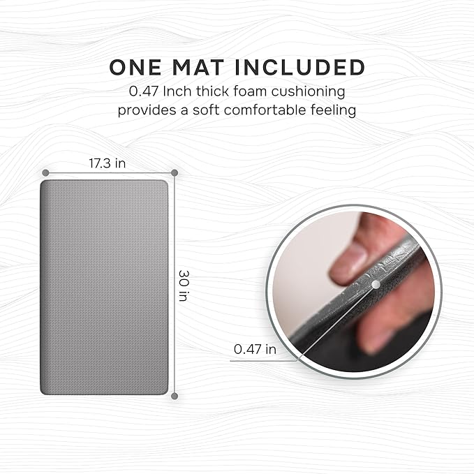 Anti-Fatigue Kitchen Mat – Memory Foam Cushioned Mats for Standing – Zinc Gray, 18×30 in, 0.47 in Thick, Waterproof, Non-Slip – Homergy