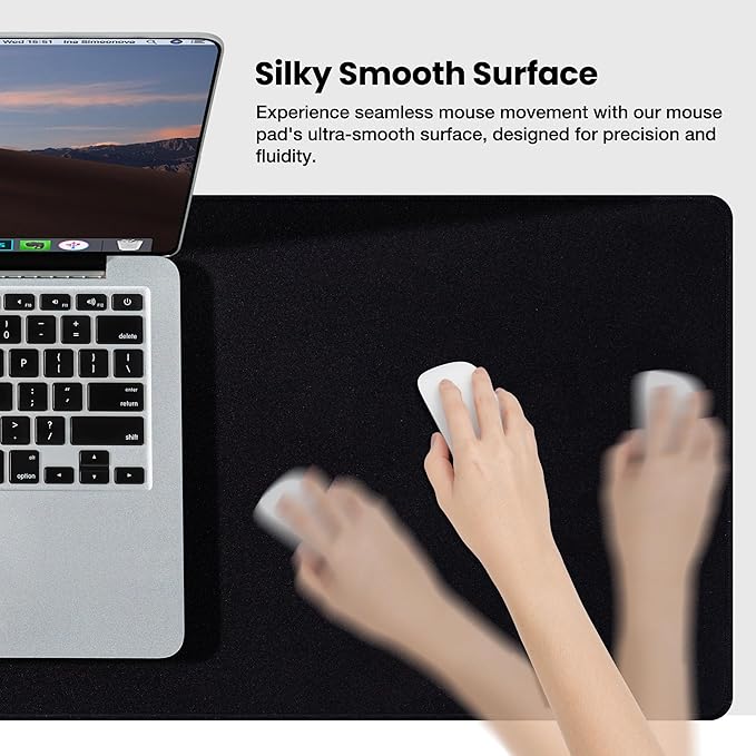 ALOANES Black Waterproof Desk Mat, Large Mouse Pad with Extended Mouse Mat, with Anti Slip Base, Stitched Edge, Grain Jacquard Surface, Perfect for Gamer, Office & Home, 3XL 15.74''x35.43''x0.12''