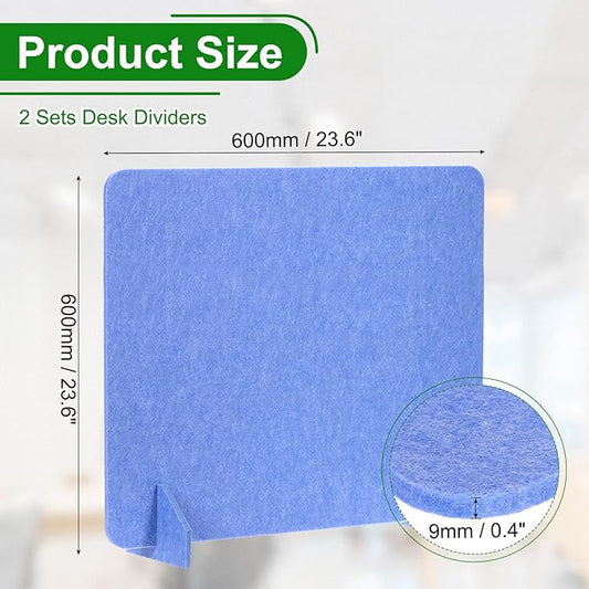 PATIKIL Desk Divider, 2 Set 24 x 24 Inch Acoustic Freestanding Desk Divider Desk Privacy Panel with 4 Pcs Support Feet for Library Office Workstation, Blue