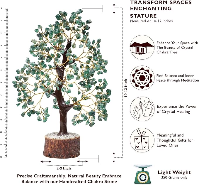 FASHIONZAADI Green Aventurine Crystal Tree, Crystals and Stones, Gem Tree, Healing Gemstones and Crystals Home Decor, Meditation Decor, Spiritual Gifts for Women, Good Luck Gift