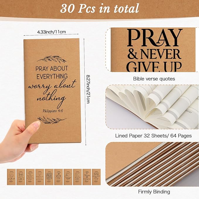 Qilery 30 Pcs Christian Gifts Bulk Pocket Planner 2025-2026 Prayer Journals for Women Men to Do List Weekly Goals for Pastors' Wives Appreciation Day Church Sunday School(Kraft Color,Leaves)
