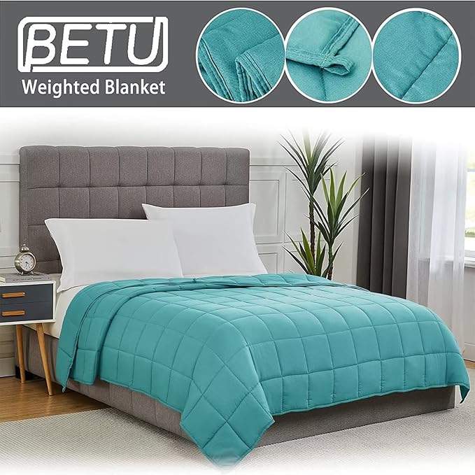 Teal Weighted Blanket for Adults 12lbs, 48"x72" Twin Size Cooling Heavy Blanket for 110-130lbs with Premium Glass Beads, Soft Thick Big Blankets for All-Season Sleeping Comfort Breathable