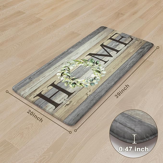 KIMODE Comfort Kitchen Mats Cushioned Anti Fatigue,Farmhouse Spring Kitchen Sink Rug Non Slip,Waterproof Memory Foam Standing Desk Mat for Office Home Doorway,20"x39",Grey