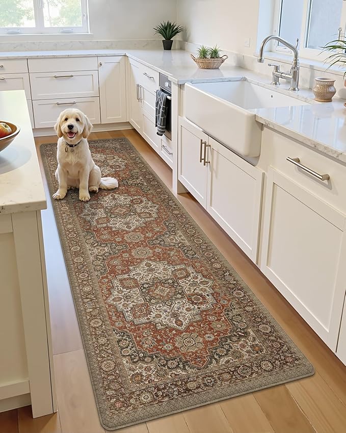 LUMI Kitchen Mat Anti Fatigue Cushioned, Memory Foam Padded Standing Rug Waterproof, Non Slip Comfort Floor Runner for Home, Sink, Laundry, Office, 17"x59", Red