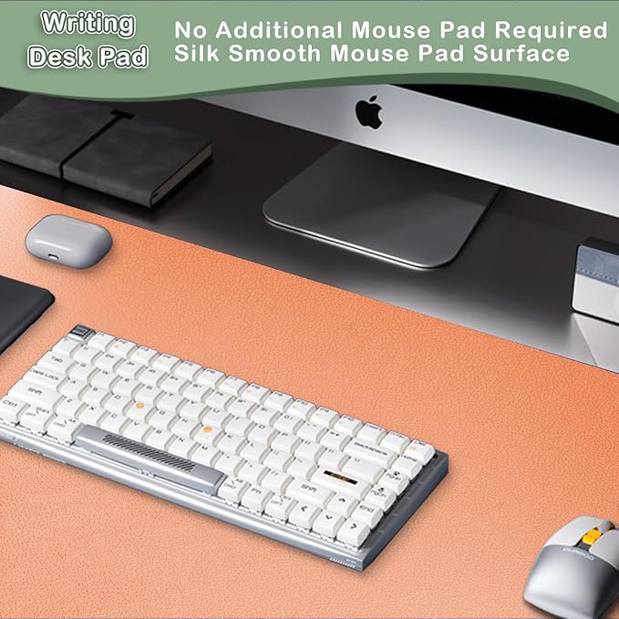 Boutilon Leather Desk Pad Protector,Non-Slip Mouse Pad,Laptop Desk Pad,Office Mouse Mat,Waterproof Leather Desk Blotter,Desk Writing Pad for Office and Home (S-Orange,24"x 14")