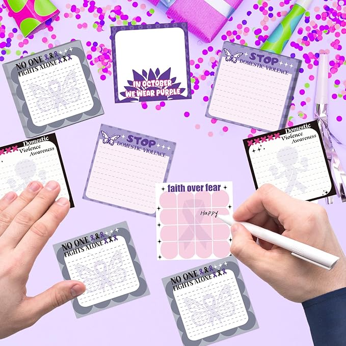 Domestic Violence Awareness Sticky Notes Gifts, 9 Pack Domestic Violence Prevention Month Notepads 3x3 Inch, Purple Ribbon Post Memo Pads Office School Supplies for Men Women (450 Sheets)