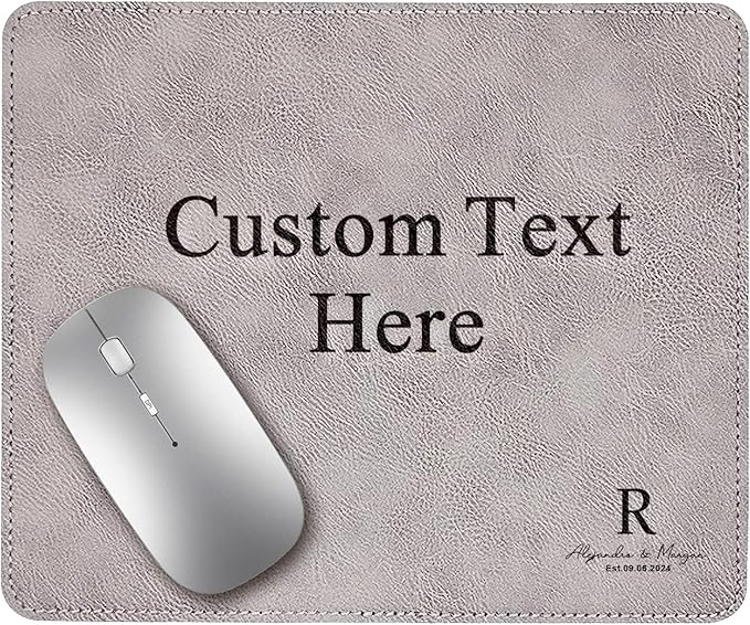 Personalized Leather Custom Mouse Pad with Wrist Rest,Customized Mouse Pads for Desk,Perfect Gift for Weddings, Anniversaries, Birthdays,and Special Occasions (B (Silver-Rectangle))