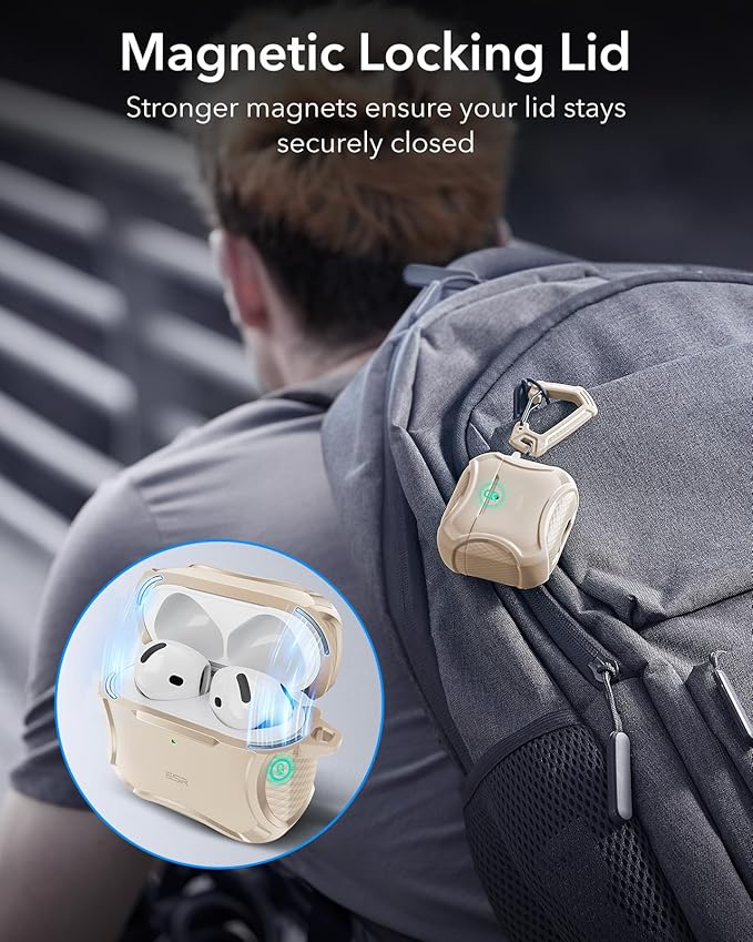 ESR for AirPods 4 Case, Compatible with AirPods 4th Generation Case (2024), Compatible with MagSafe, Powerful Drop Protection, Magnetic Lid, Cyber Series, Desert Titanium