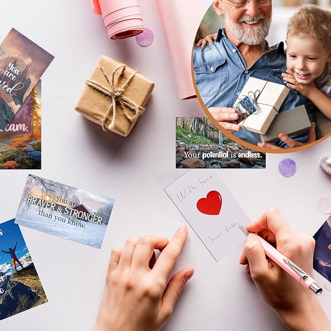 Jinei 300 Inspirational Affirmation Cards Positive Motivational Cards Small Mini Encouragement Quotes for Women Church End of the Year Teacher Gifts(Scenery Style)