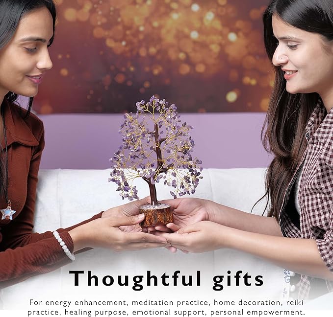 FASHIONZAADI Amethyst Crystals Tree of Life - Stones and Crystals - Bonsai Tree - Good Luck Gifts for Women - Meditation Accessories - Chakra Stones Decor