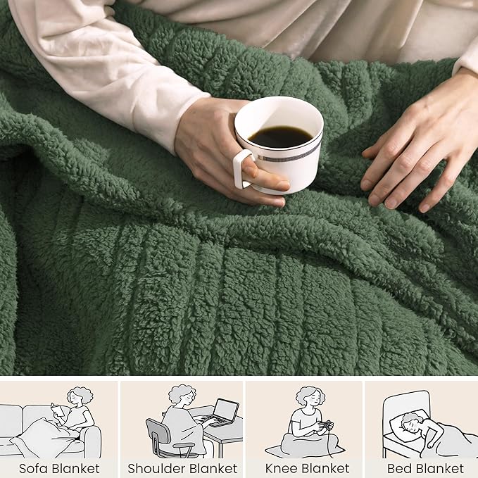 Electric Heated Blanket Twin 62x84 inches, Fast Heating w/ 10 Heat Settings & 2/4/8/10H Auto Timer, Double-Sided Sherpa, Ultra Soft & Cozy for Couch, Bed, Office, Machine Washable, Sage