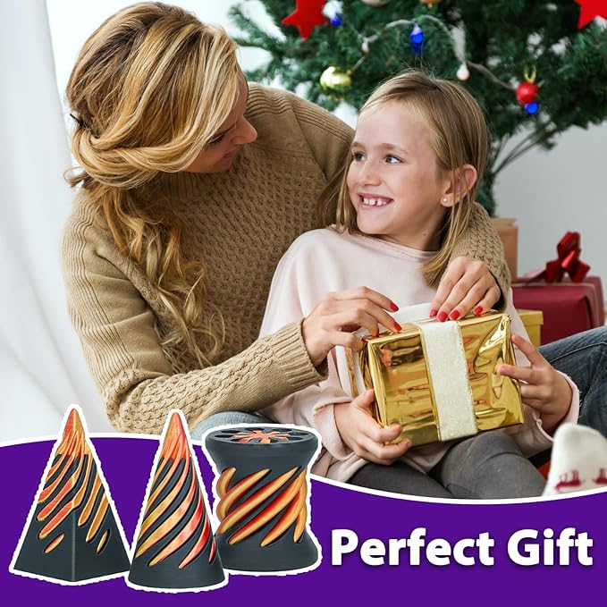 3 Packs Impossible Spiral Cone Fidget Toys,3D Printed Pyramid Passthrough Sculpture,Mini Sensory Toy for Stress Relief Anxiety,Desktop Decor Gifts for Adults & Kids (Red Black)