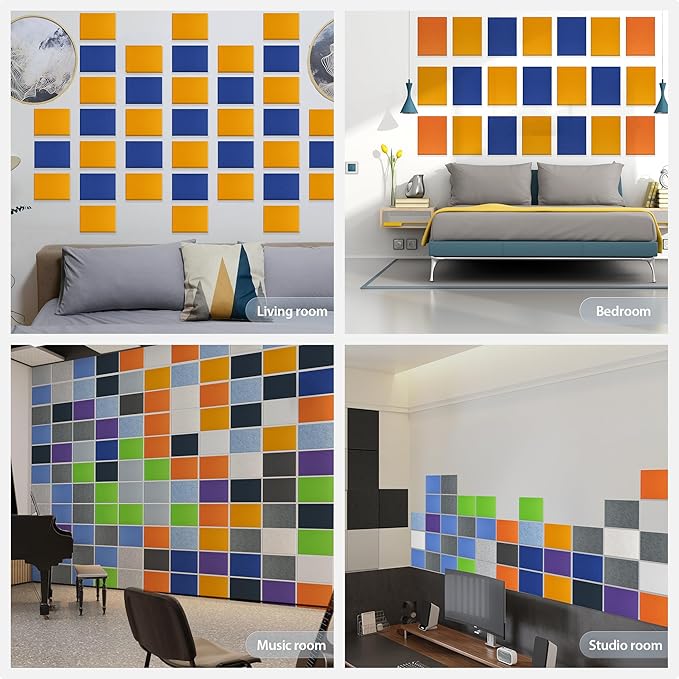 12 Pack Acoustic Panels Self Adhesive Sound Proof Foam, High Density Sound Acoustic Panel, 16X12X0.4 Inch 4:3 Rectangle Panels in Home, Office, Reccording Room, Studio, more(Telecom Blue)