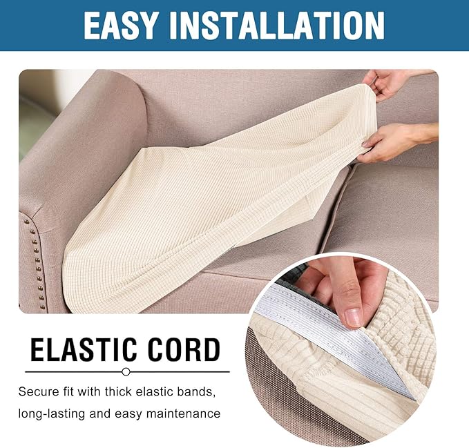 H.VERSAILTEX High Stretch Individual Seat Cushion Covers Sofa Slipcovers Couch Cushion Covers Sofa Covers Featuring Jacquard Textured Twill Fabric (1 Pack for 1 Cushion Chair, Natural, Small)