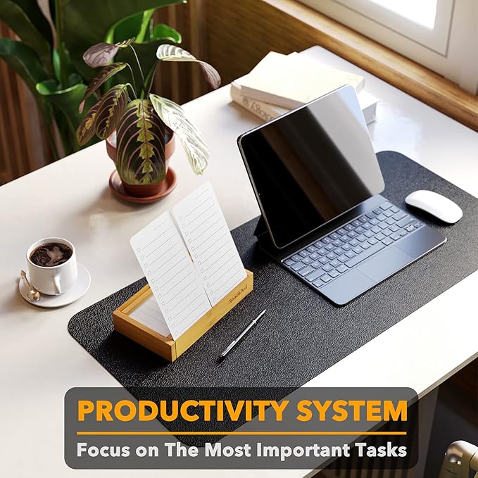 SpaceAid PlannerNeat To Do List Planner, Daily ToDo Checklist Notepad Organizer with Bamboo Holder, Productivity System Planners Notebook for Office Work Supplies (Bamboo, 50 Cards)