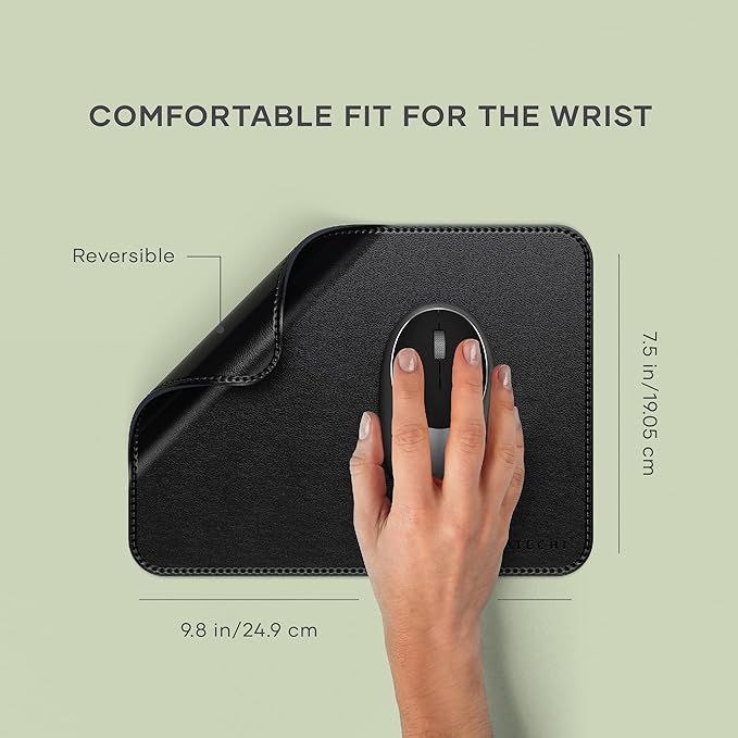 Satechi Vegan-Leather Mouse Pad, Ergonomic, Reversible, Scratch and Water Resistant, Easy to Clean, for Office and Home, 9.8" x 7.5" x 0.14" - Black