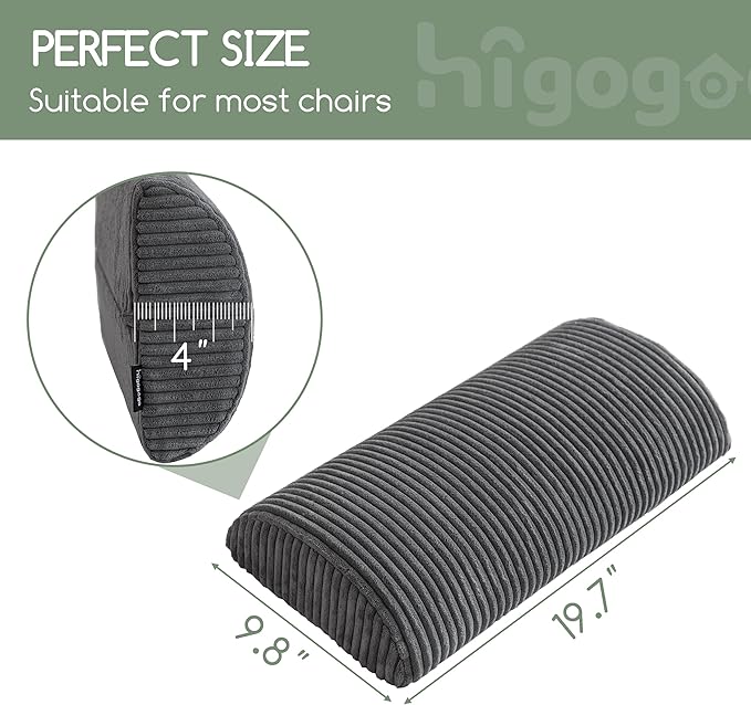 HIGOGOGO Lumbar Support Pillow for Recliner Chair/Accent Chair/Couch, Memory Foam Back Support Cushion for Elderly, Recliner Cushions for Back Rest, Pain Relief, Reading, Washable Cover, Dark Grey