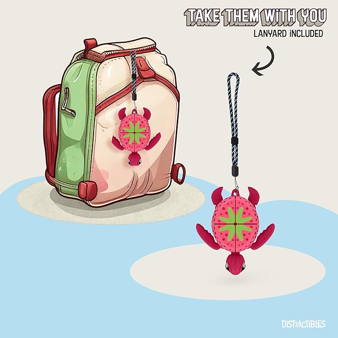 Distractible Turtle Fidget Toy, Articulating Design with Shell Clickers, Pocket-Sized & Durable, Stress Relief, ADHD, Autism & Stim (RED-Strawberry)