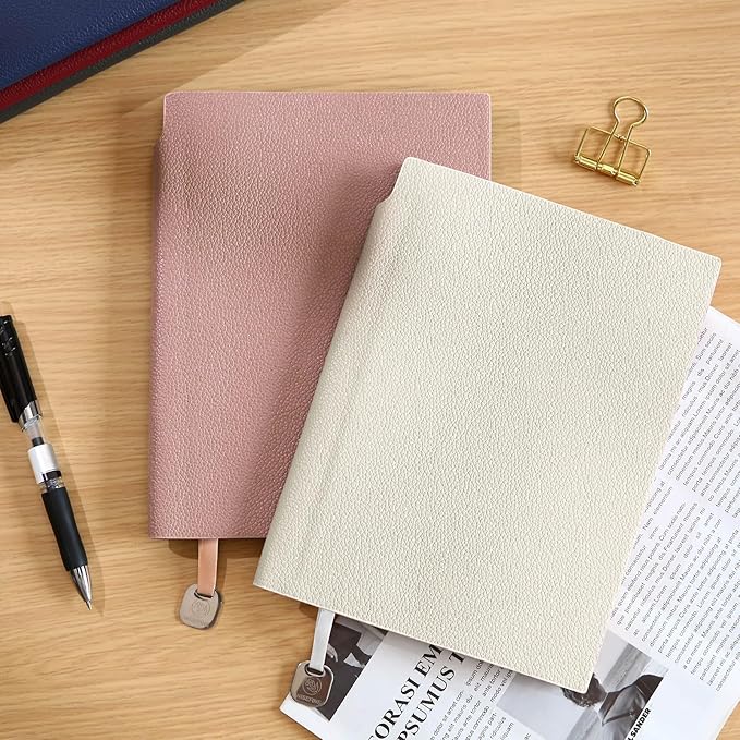 Lined Journal Notebook for Women A5 Softcover PU Leather Journals for Writing, 160 Pages Daily Journaling, College Ruled Notebooks for Work School, Business 6.38'' X 8.28'' Off White