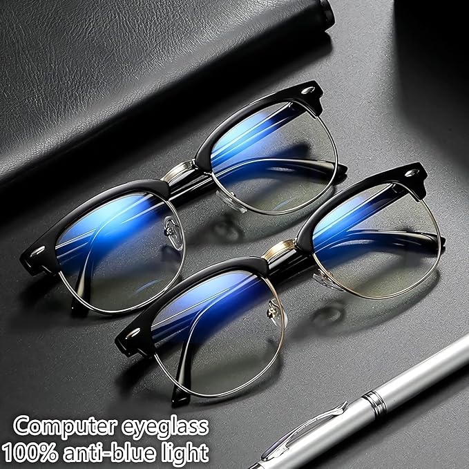 Half frame Retro Semi Rimless Clear Lens Glasses Blue Blocking Eyewear Men Women (4 Pack Reading 3.5 X)