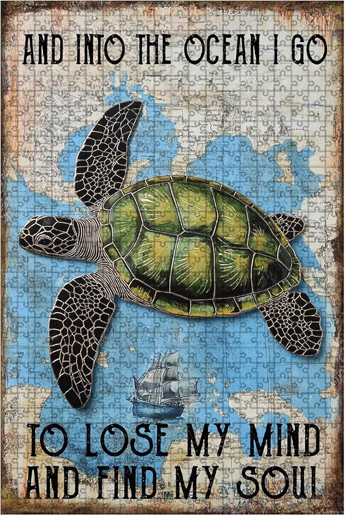 500 Piece Wooden Jigsaw Puzzle Beautiful Sea Turtle and Into Adults & Kids Difficult Brain Teaser for Focus Training & Quiet Family Time 20.4x15 Inch