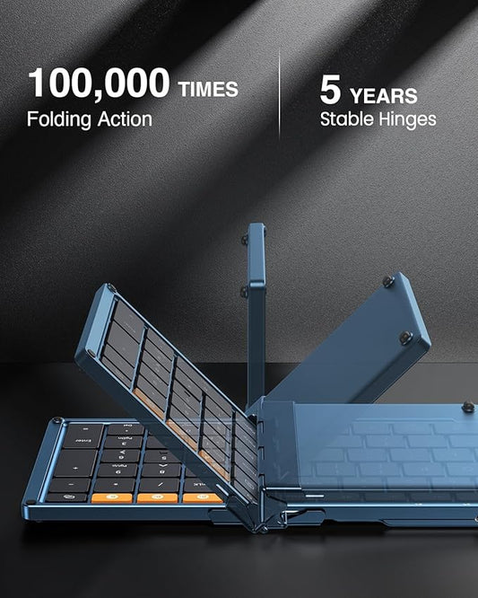 ProtoArc Foldable Bluetooth Keyboard, XK01 Folding Wireless Portable Keyboard with Number Pad, Full-Size Travel Keyboards for Windows iOS Android Tablet Smartphone Laptop PC - Dark Blue