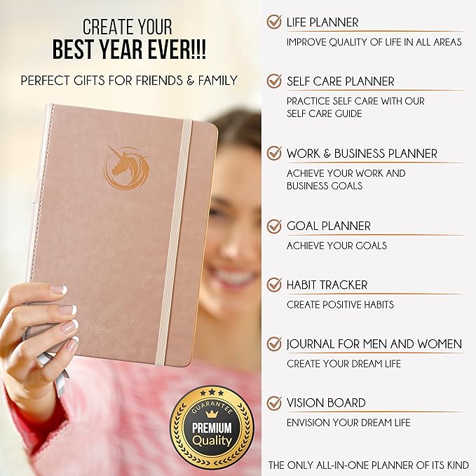 Hourly Planner - Undated Daily, Weekly & Monthly Planner with Budget Section | A 12 Month Journey to Increase Productivity & Happiness | Life Organizer & Gratitude Journal - Vertical Format