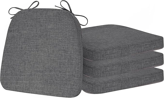 ELFJOY Chair Cushions for Dining Chairs Non Slip Chair Pads Set of 4 Seat Cushions with Ties Indoor 16.7" x 16" Darkgrey