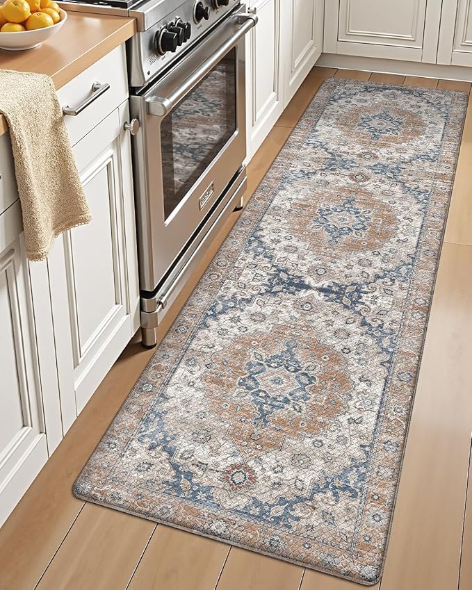 LUMI Kitchen Mat Anti Fatigue Cushioned, Memory Foam Padded Standing Rug Waterproof, Non Slip Comfort Floor Runner for Home, Sink, Laundry, Office, 17"x59", Terracotta