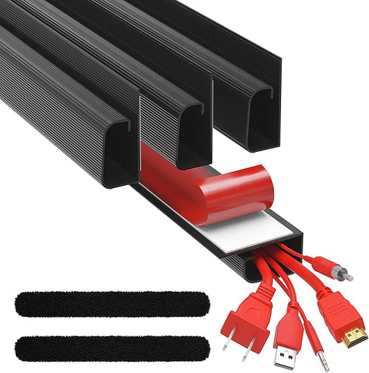 J Channel Cable Raceway Kit - Computer Desk Cable Management System - 4x16'' Black Under Table Cable Management Trays for Office and Home