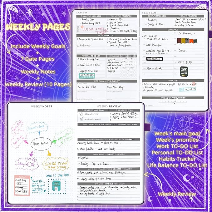 2025 Undated Academic Planner Hardcover (5.5x8.5") - Flexible Weekly & Monthly Organizer with Stickers, Productivity Journal for Students & Professionals(Purple)
