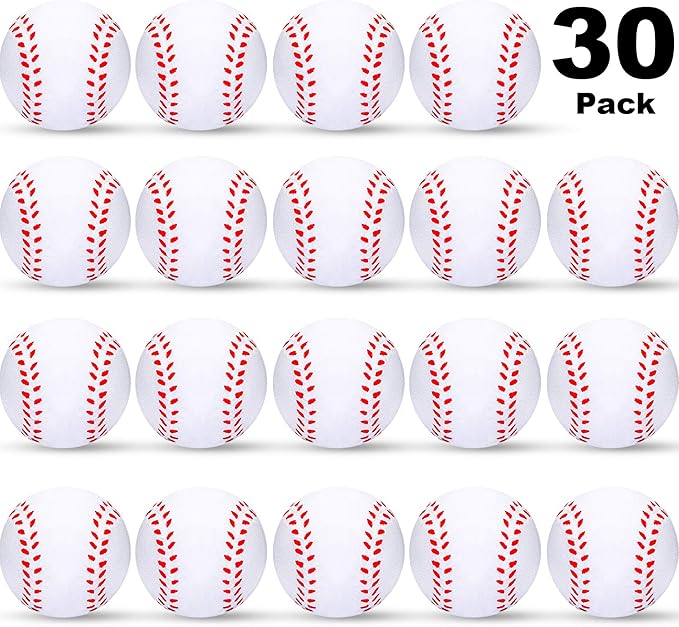 Blulu 30 Packs Baseball Stress Balls Party Favors Foam Mini Baseball Squeeze Balls for Kids, School Carnival Reward and Party Supplies