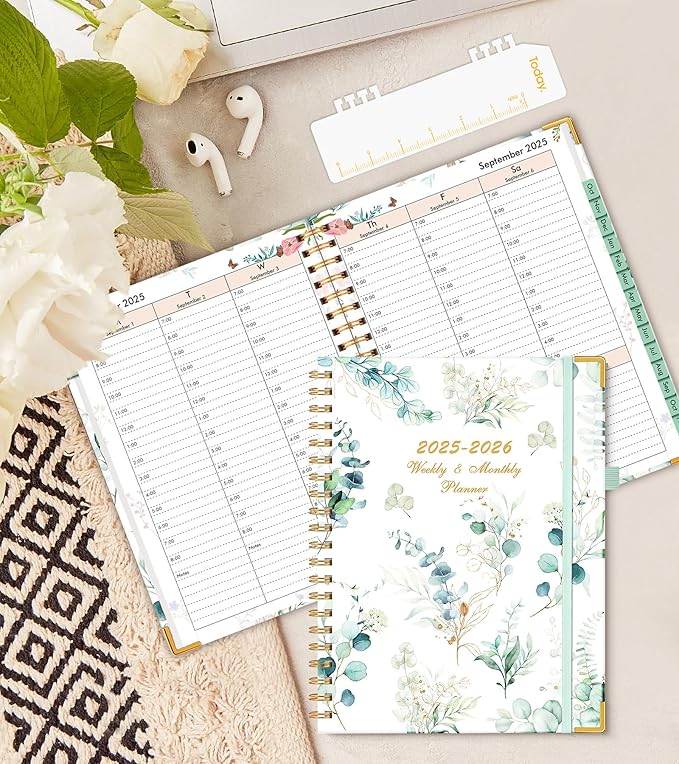 2025-2026 Appointment Book, Academic Planner 18 Months Weekly and Monthly (July 2025 - December 2026), 8.5"x11" Daily Hourly Planner 60-Minute time Slots, Spiral Calendar Schedule Book for Work School Teacher Student, Aesthetic Leaf