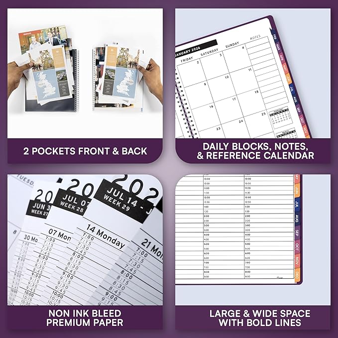 Ensight 2026 Appointment Book & Planner Ensight 6.5 x 8.5 inches Large Tabbed Daily Hourly Weekly Planner Schedule Book 30 Minute time Slots Business & Personal Planner Jan 2026 Dec 2026 Purple